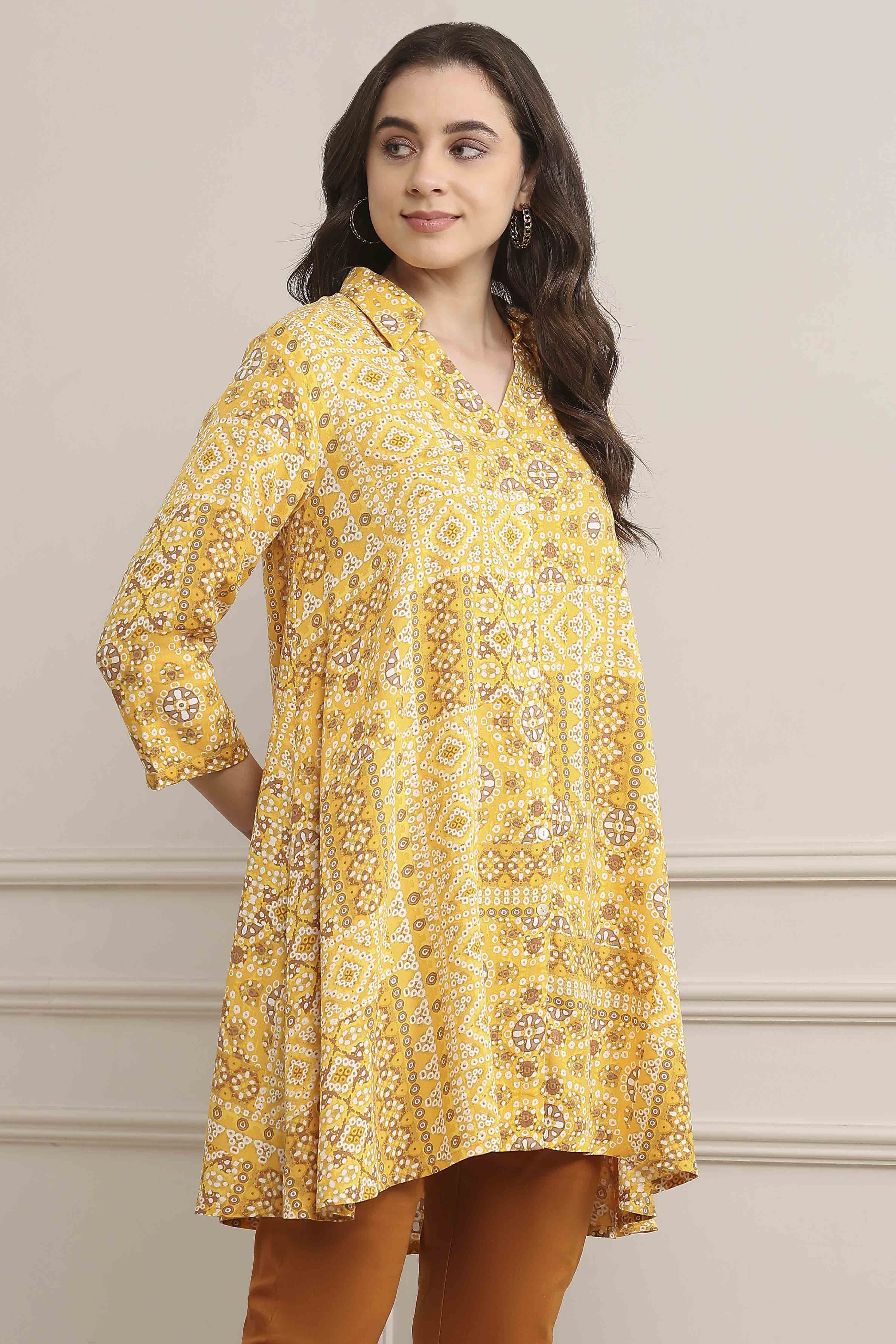 Yellow LIVA Printed Top image number 4