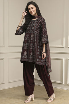 Brown Printed Straight Suit Set image number 3