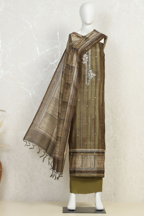 Wine Silk Blend Printed Embroidered Unstitched Suit Set image number 4