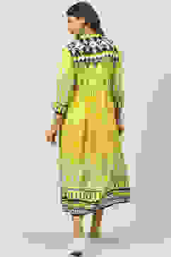 Lemon Cotton Flared Yarndyed Kurta Dress image number 4