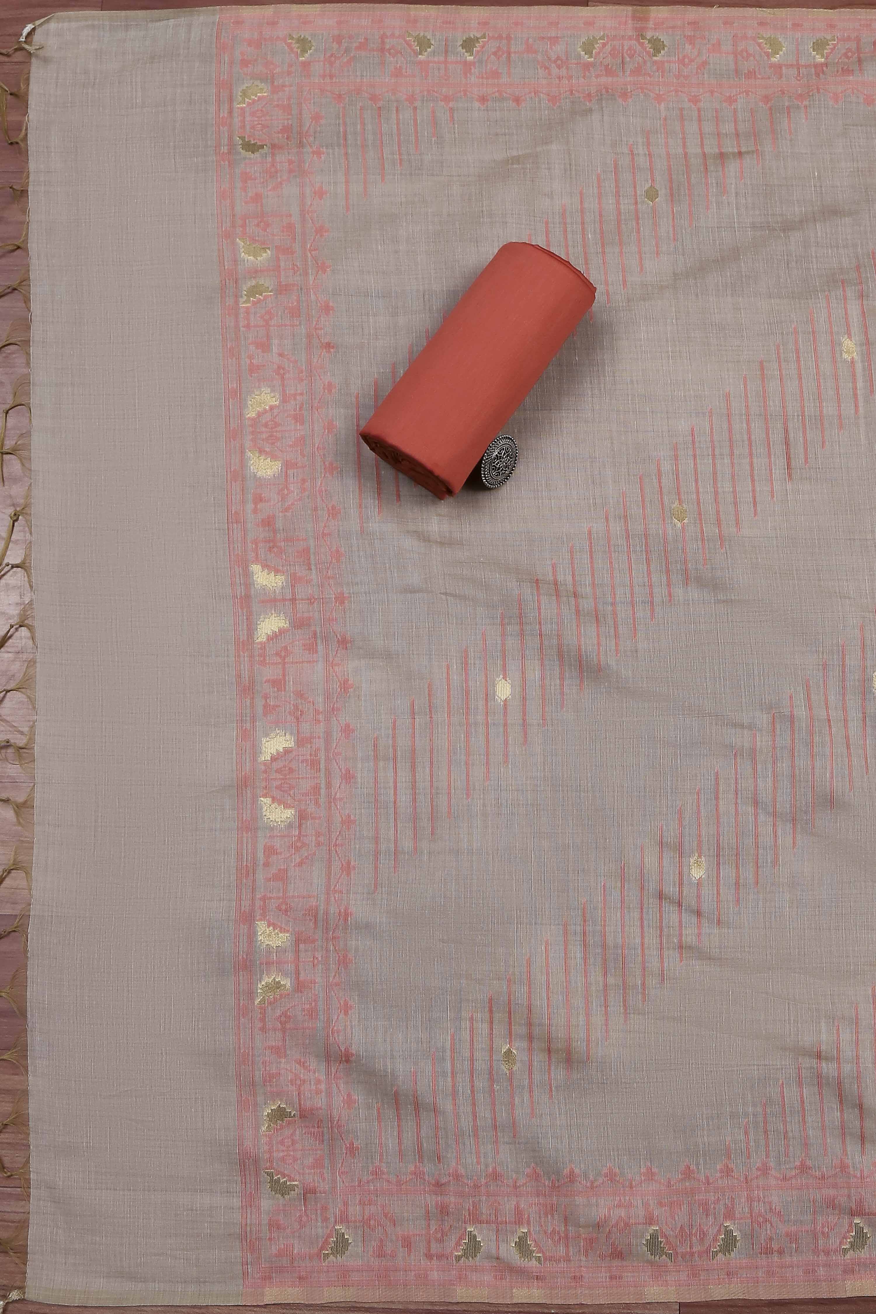 Blue Cotton Jamdani Unstitched Suit Set image number 3