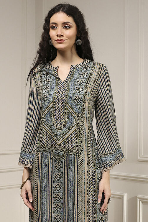 Blue Viscose Rayon Straight Printed Kurta image number 1