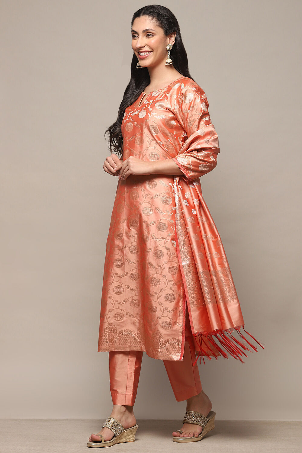 Rust Silk Blend Unstitched Suit Set image number 5