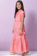 Red Art Silk Printed Short Top Lehenga Set image number 3
