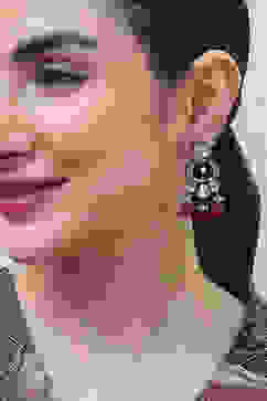 Maroon White Brass Drop & Danglers image number 1