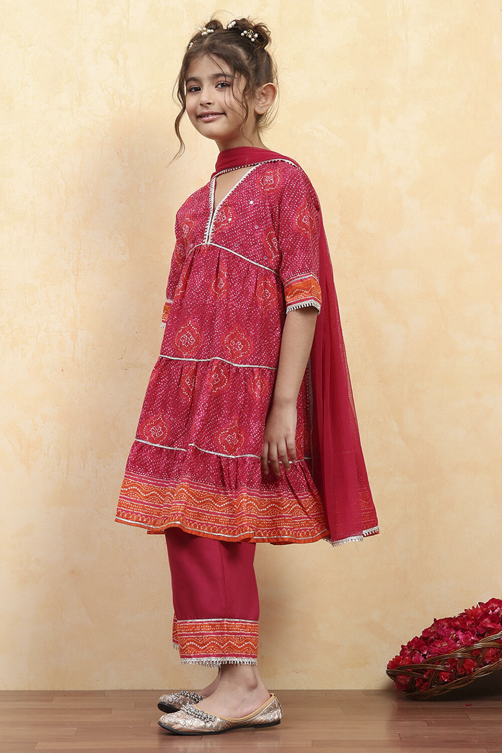 Pink Cotton Printed Tiered Suit Set image number 3