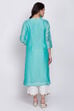 Yellow Poly Cotton A-Line Embroidered Kurta image number 5