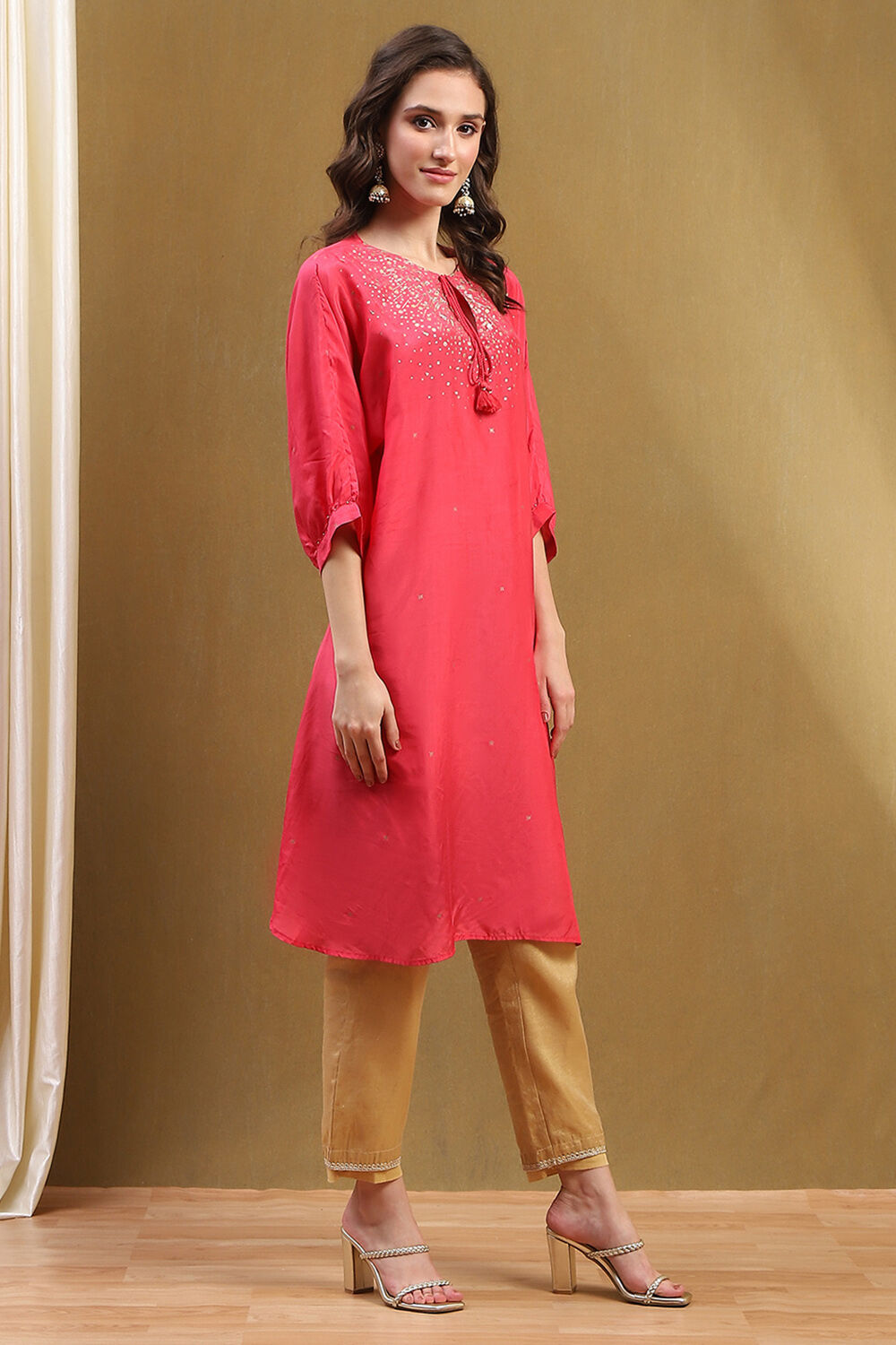 Pink Viscose Blend Straight Kurta image number 4