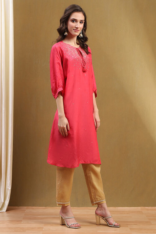 Pink Viscose Blend Straight Kurta image number 4