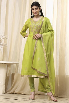Mehendi Green Poly Chanderi Straight Suit Set image number 5