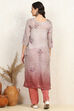 Rust Linen Printed Unstitched Suit Set image number 5
