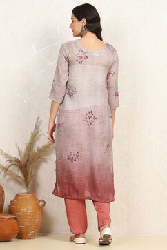Rust Linen Printed Unstitched Suit Set image number 5