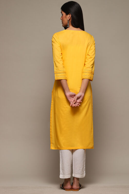 Off White Cotton Straight Kurta image number 4