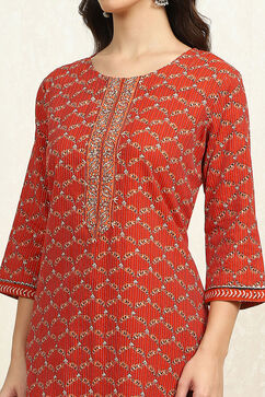 Red Cotton Printed Unstitched Suit Set image number 2