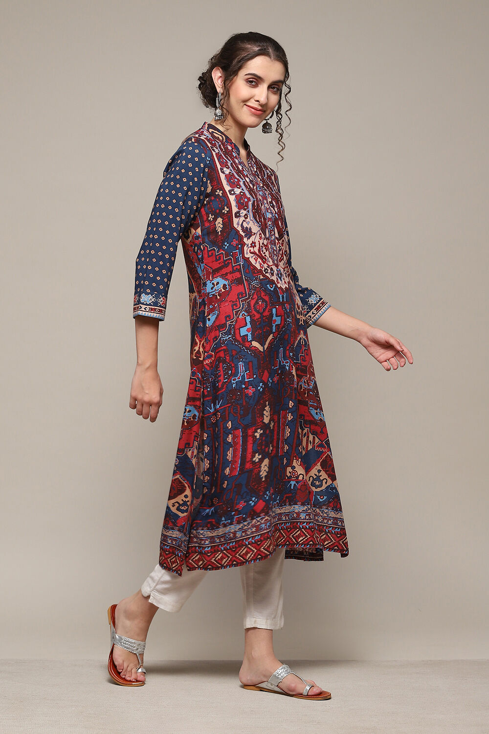 Teal LIVA Straight Printed Kurta image number 3