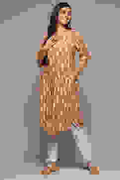 Orange Rayon Straight Printed Kurta image number 2