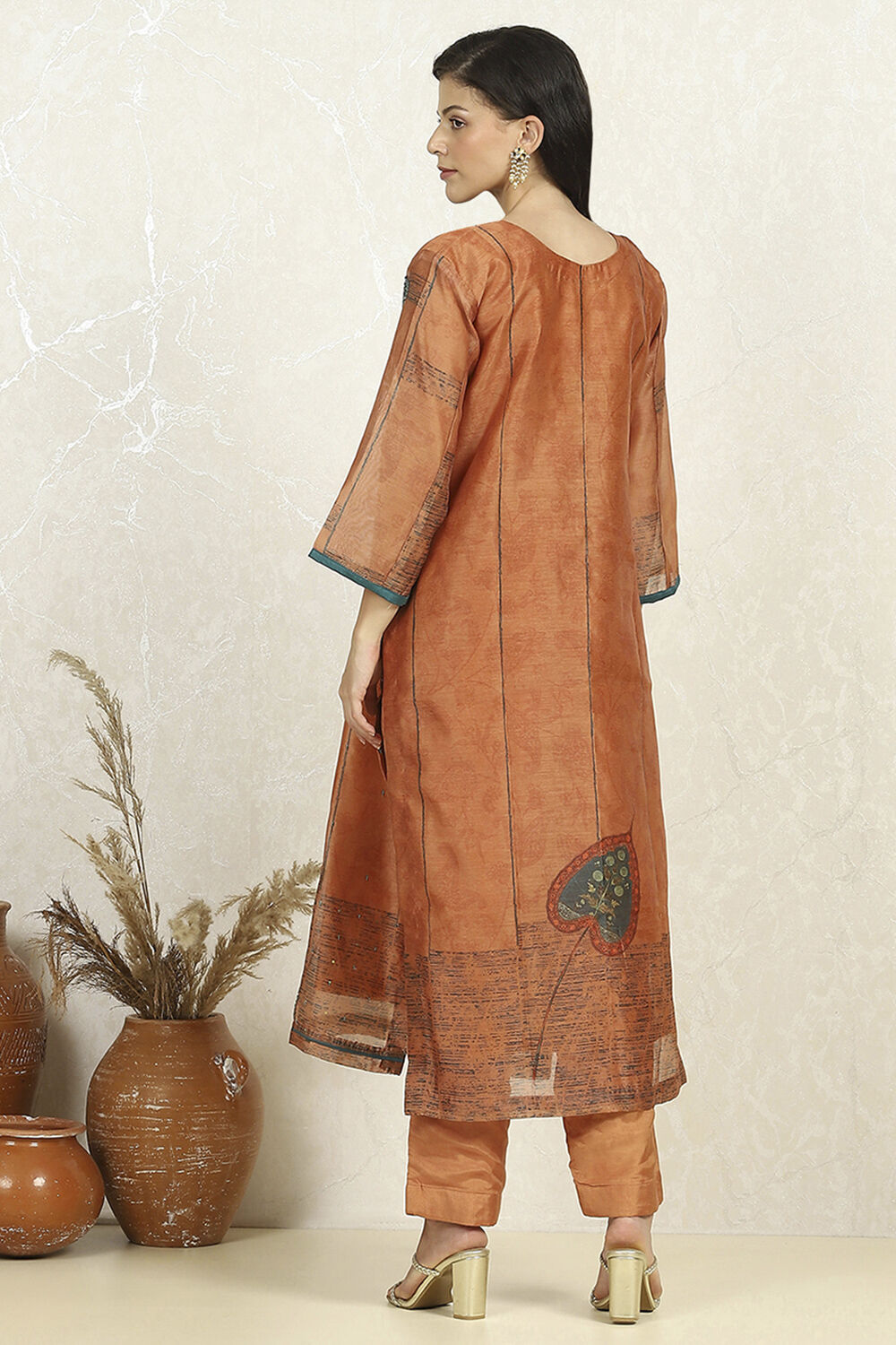 Rust Chanderi Unstitched Suit Set image number 5