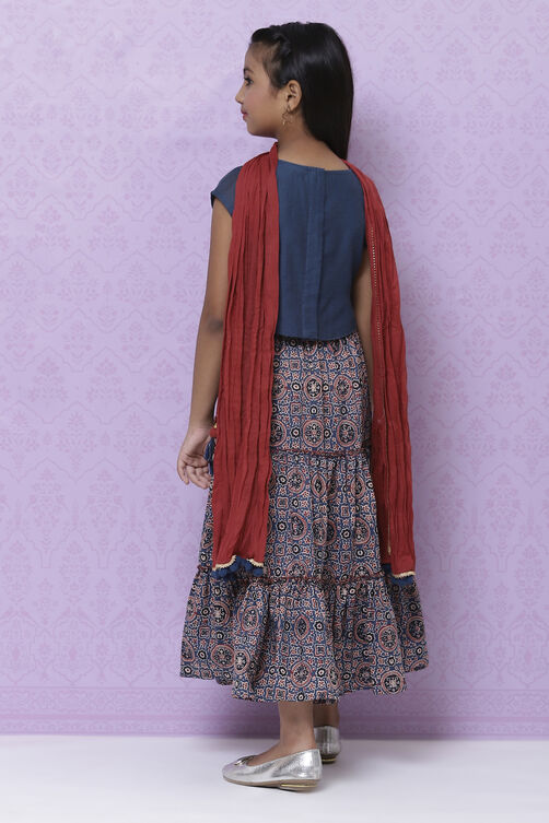 Teal Poly Cotton Girls Lehenga Set image number 8