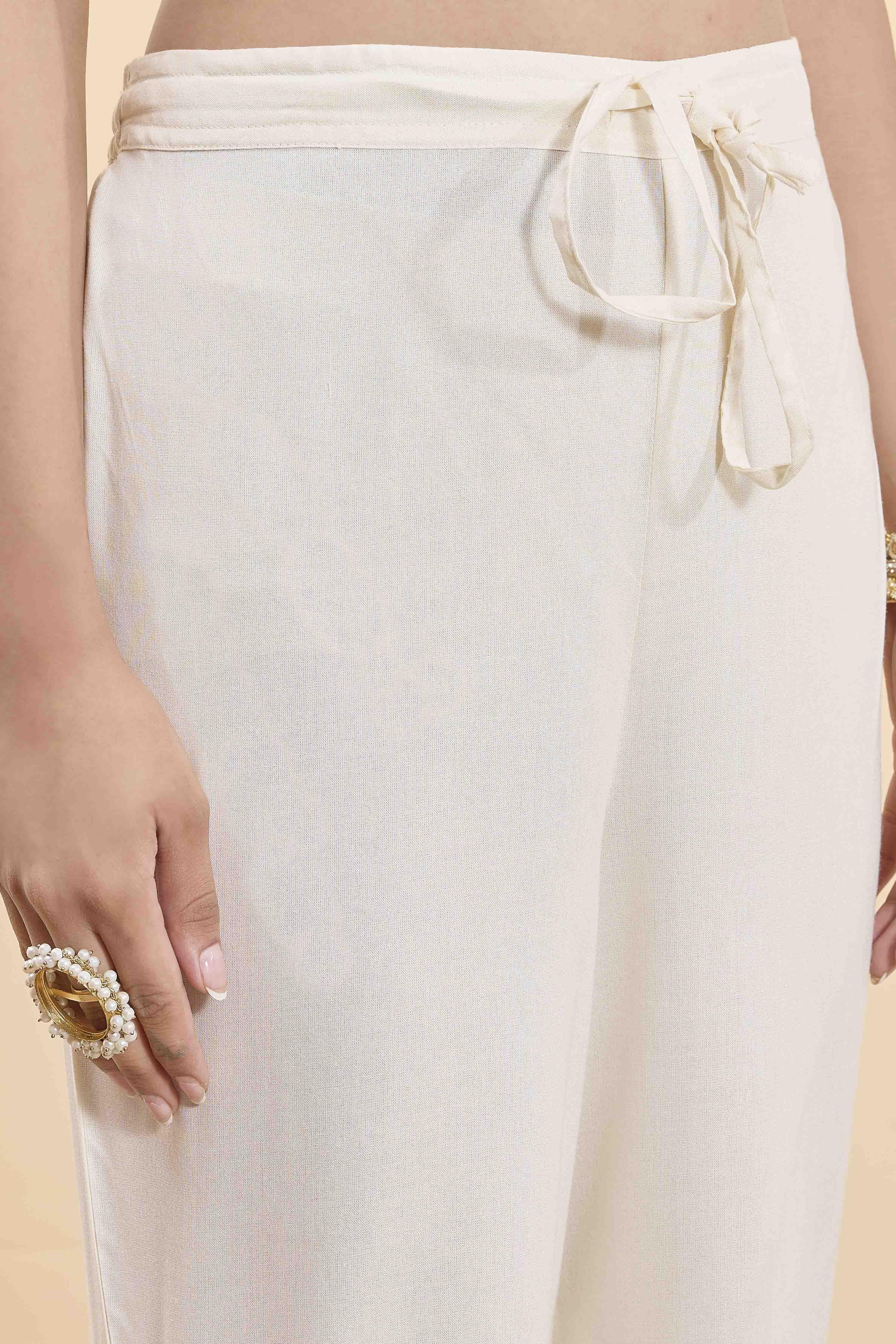Off White Viscose Rayon Kalidar Suit Set image number 2