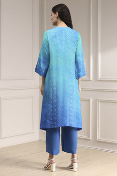 Turquoise Printed Straight Suit Set image number 4