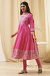 Blue Cotton Embroidered Anarkali Suit Set image number 3