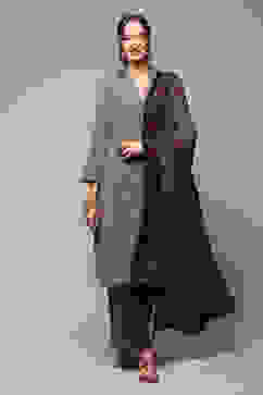 Dark Military Green Art Silk Straight Kurta Palazzo Suit Set image number 7