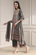 Grey Cotton Printed Straight Suit Set image number 3