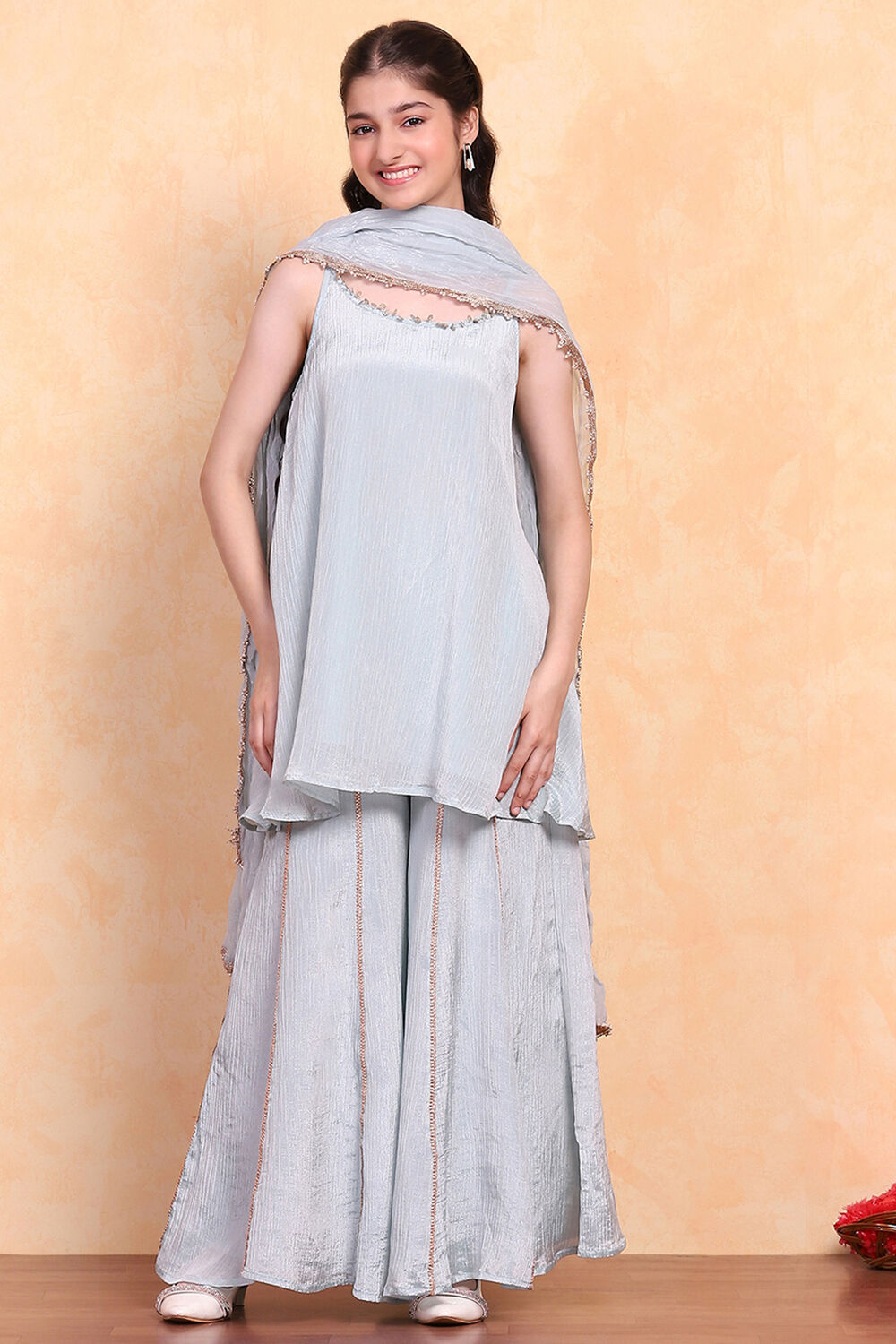 Powder Blue Solid A-Line Suit Set image number 6