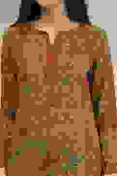 Mustard Red Polyester Straight Printed Short Kurta image number 1