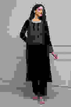 Wine Art Silk Straight Kurta Pants Set image number 5