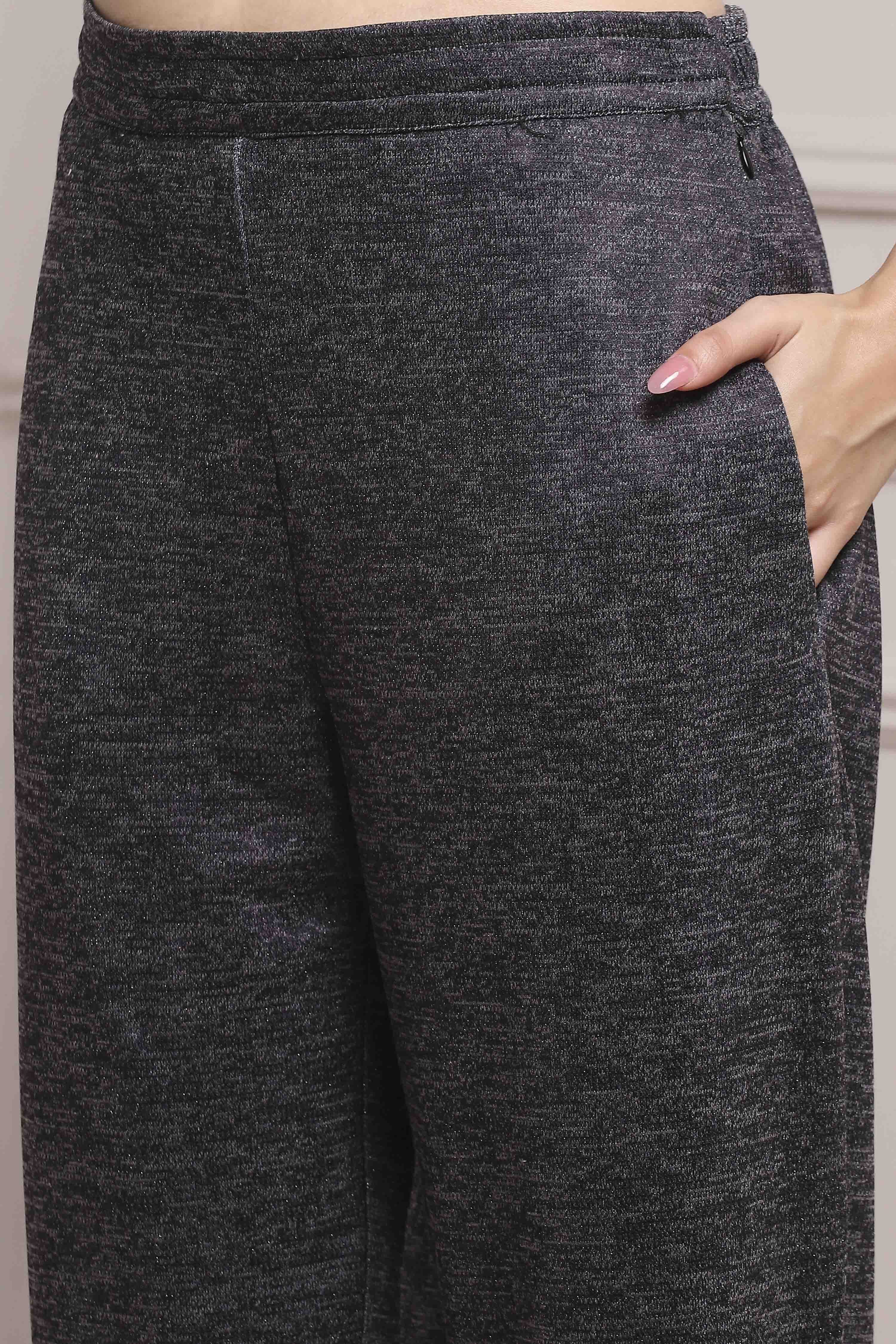 Black Printed Straight Winter Suit Set image number 2