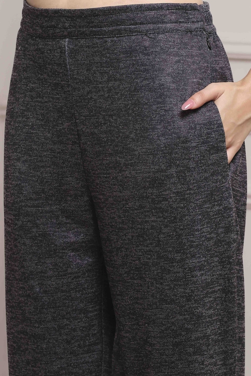 Black Blended Straight Printed Suit Set image number 2