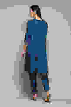 Teal Straight Kurta Pant Suit Set image number 4