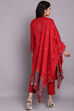 Red Woolen A-Line Kurta Slim Pant Suit Set image number 7