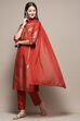 Teal Viscose Straight Kurta Regular Pants Suit Set image number 7