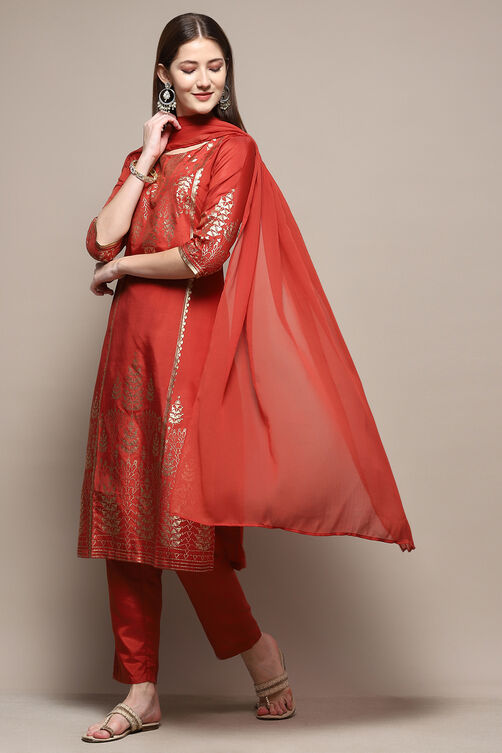 Teal Viscose Straight Kurta Regular Pants Suit Set image number 7