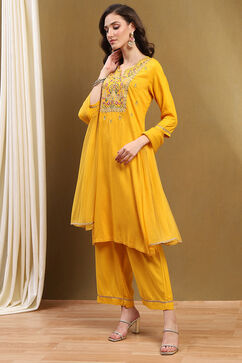 Yellow Printed Festive Straight Suit Set image number 0