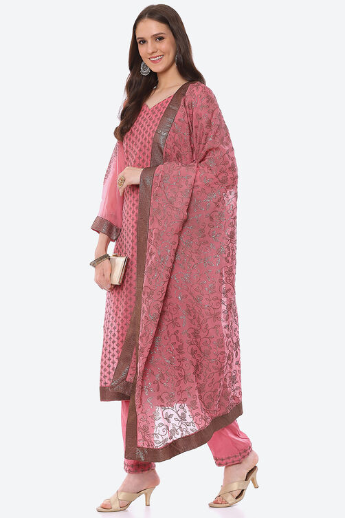 Pink Organza Satin Unstitched Suit Set image number 7