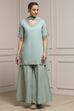 Light Green Cotton Straight Dyed Suit Set image number 6