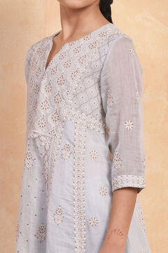 Powder Blue Silk Chanderi Flared Suit Set image number 1