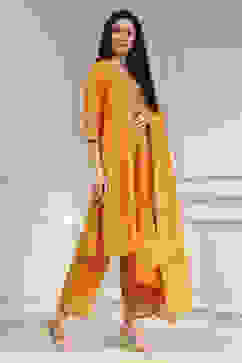 Orange Solid Straight Suit Set image number 5