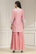 Light Pink Cotton Silk Embroidered Straight Suit Set image number 4