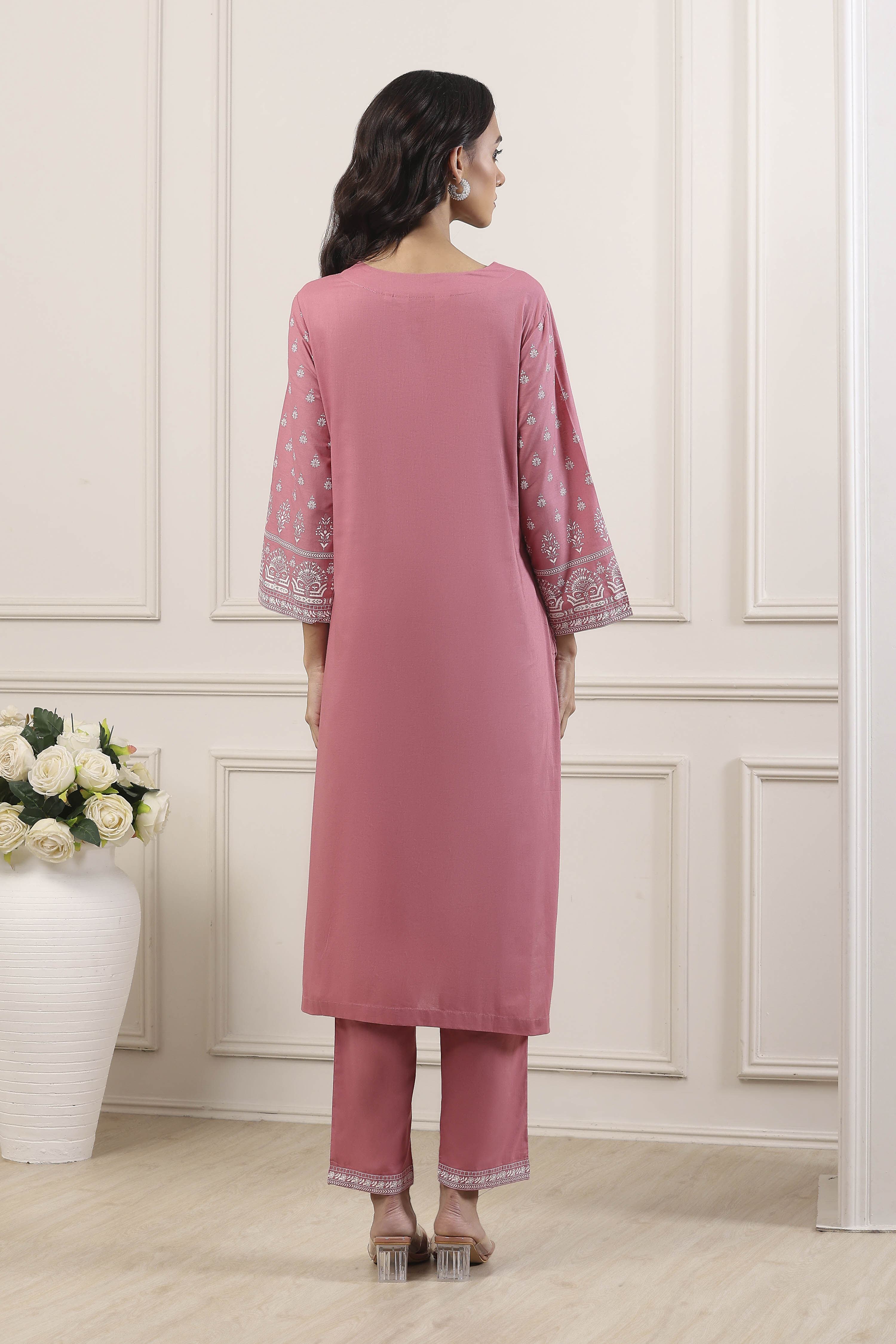 Pink Cotton Straight Suit Set image number 3