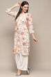 Off-White Cotton Floral Straight Kurta