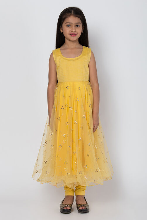 Pink And Yellow Poly Cotton Anarkali Kurta Churidar Suit Set image number 4