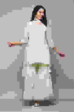 Off White Poly Cotton Straight Kurta Garara Suit Set image number 7