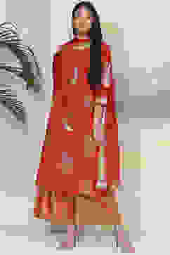 Red Straight Cotton Straight Kurta Palazzo Suit Set image number 0