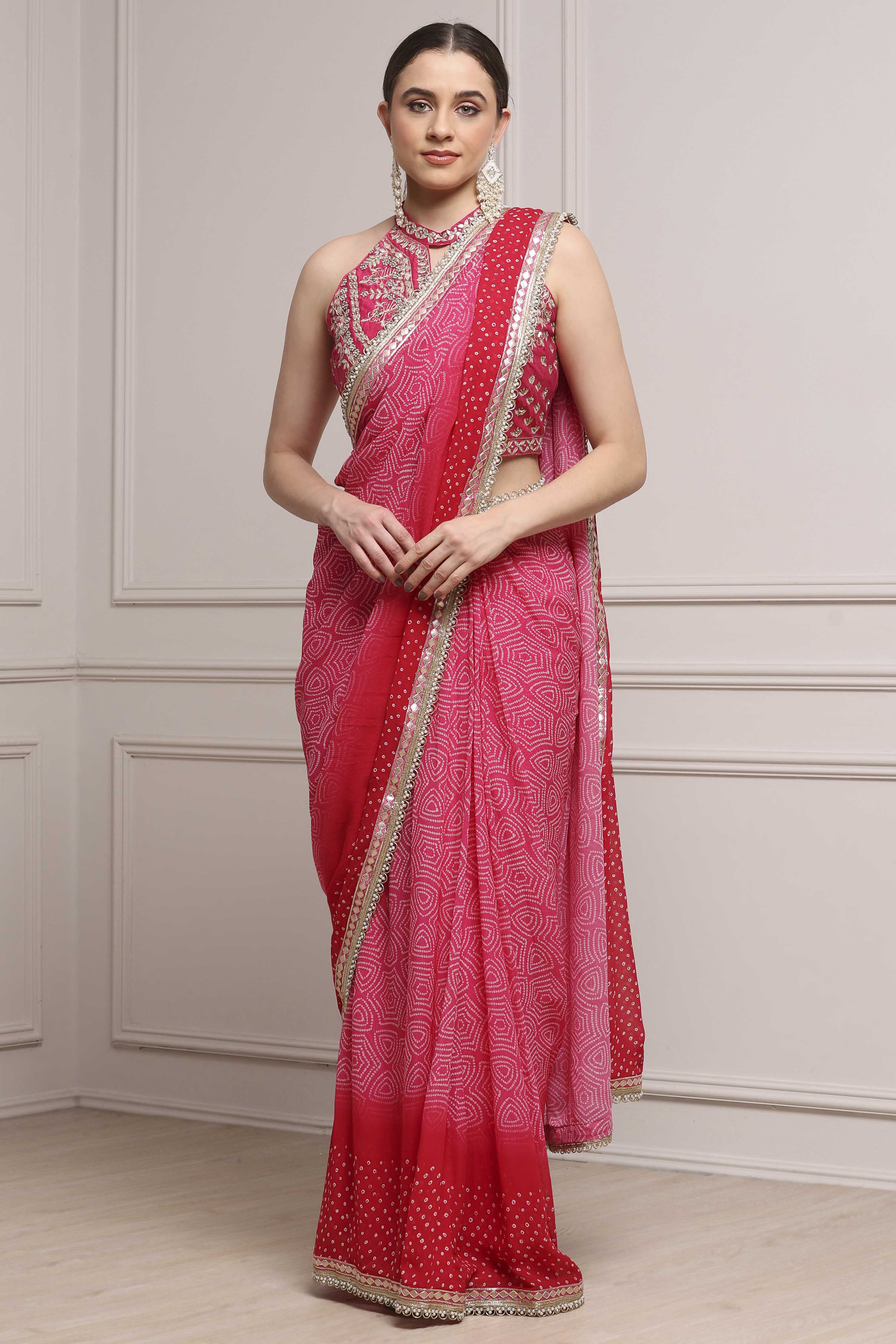 Pink Cotton Blend Printed Saree image number 6