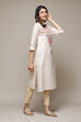 Cream Cotton Straight Printed Kurta image number 4