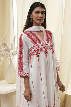 White and Red Cotton Asymmetric Suit Set image number 1